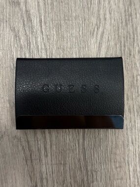 GUESS Black Leather Money Clip with Metal Bar